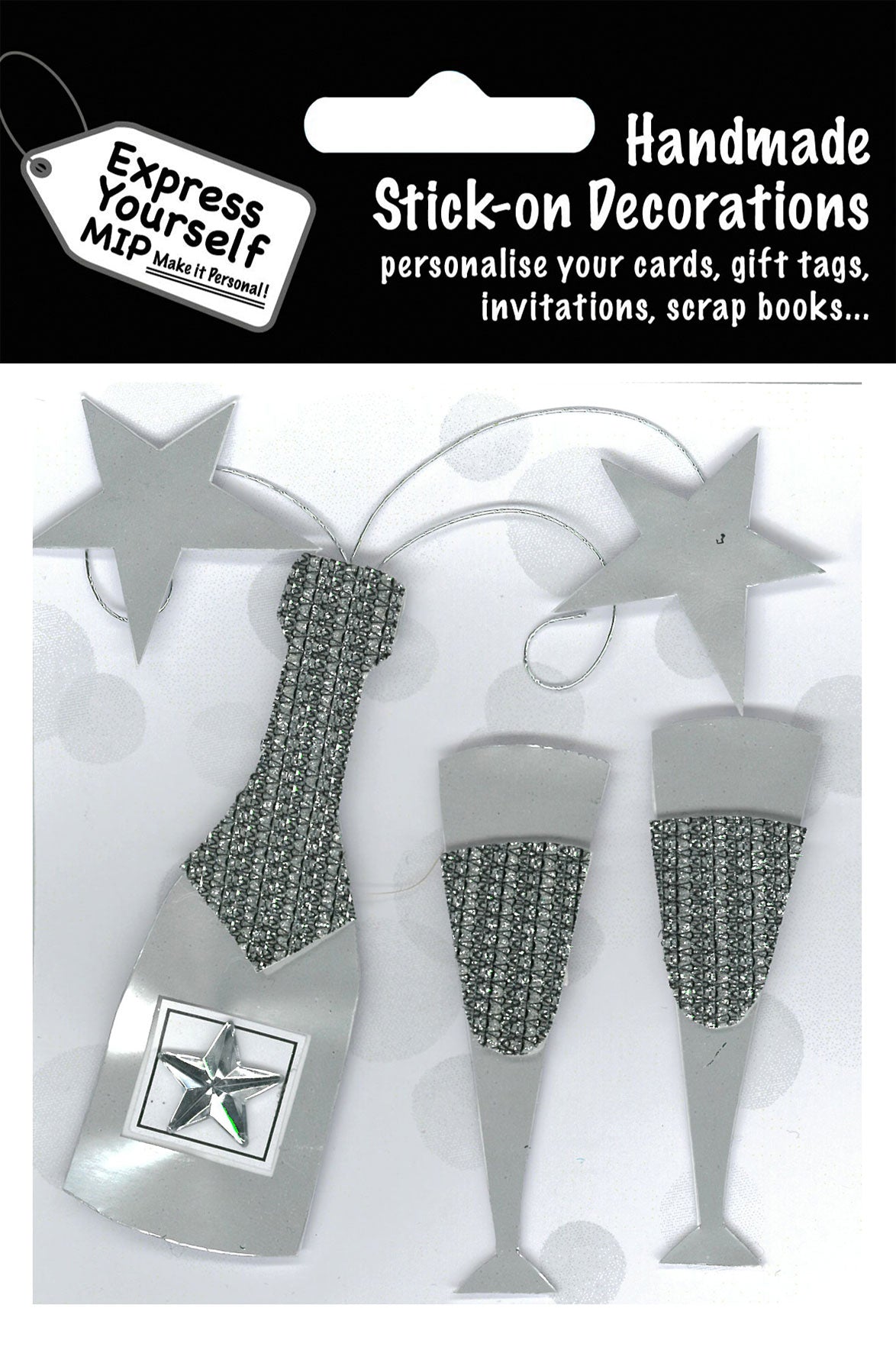 Silver Champagne & Glasses DIY Greeting Card Toppers
