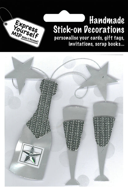 Silver Champagne & Glasses DIY Greeting Card Toppers