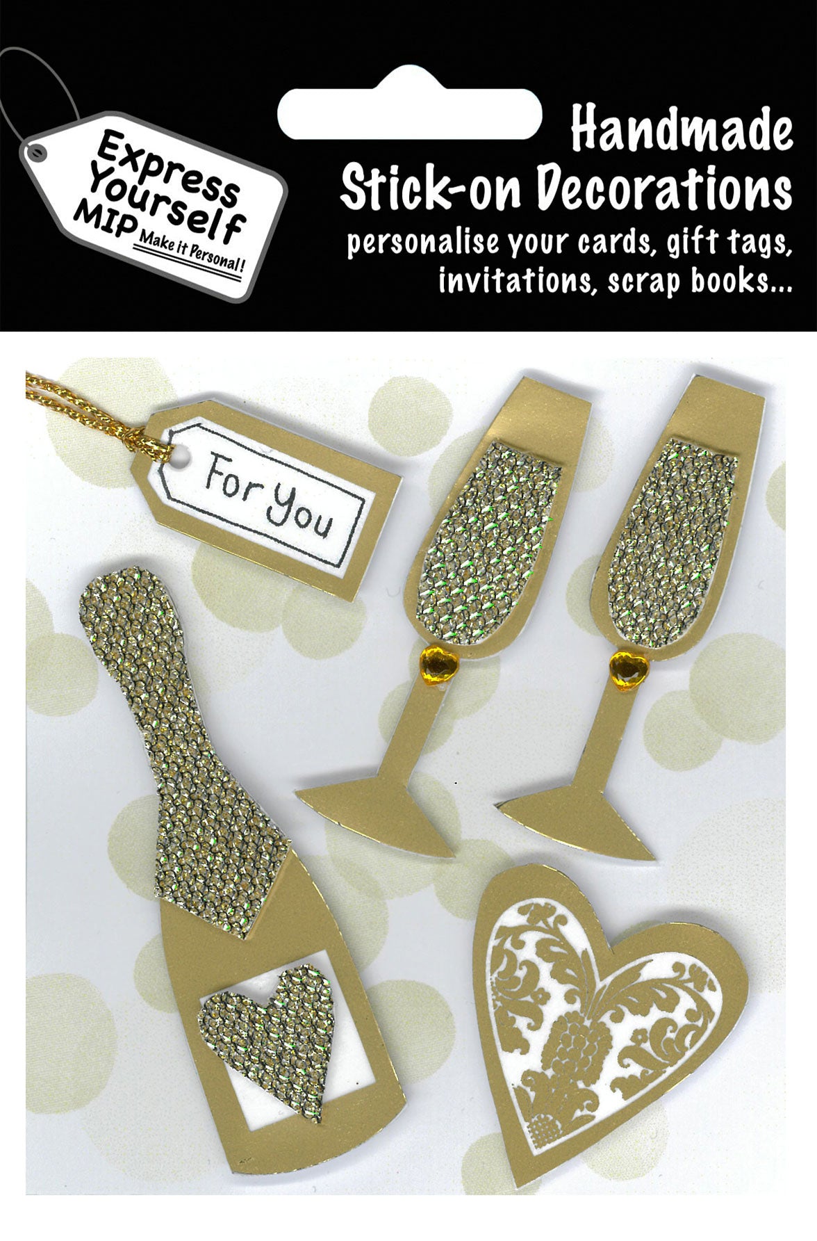 Gold Champagne & Heart DIY Greeting Card Toppers