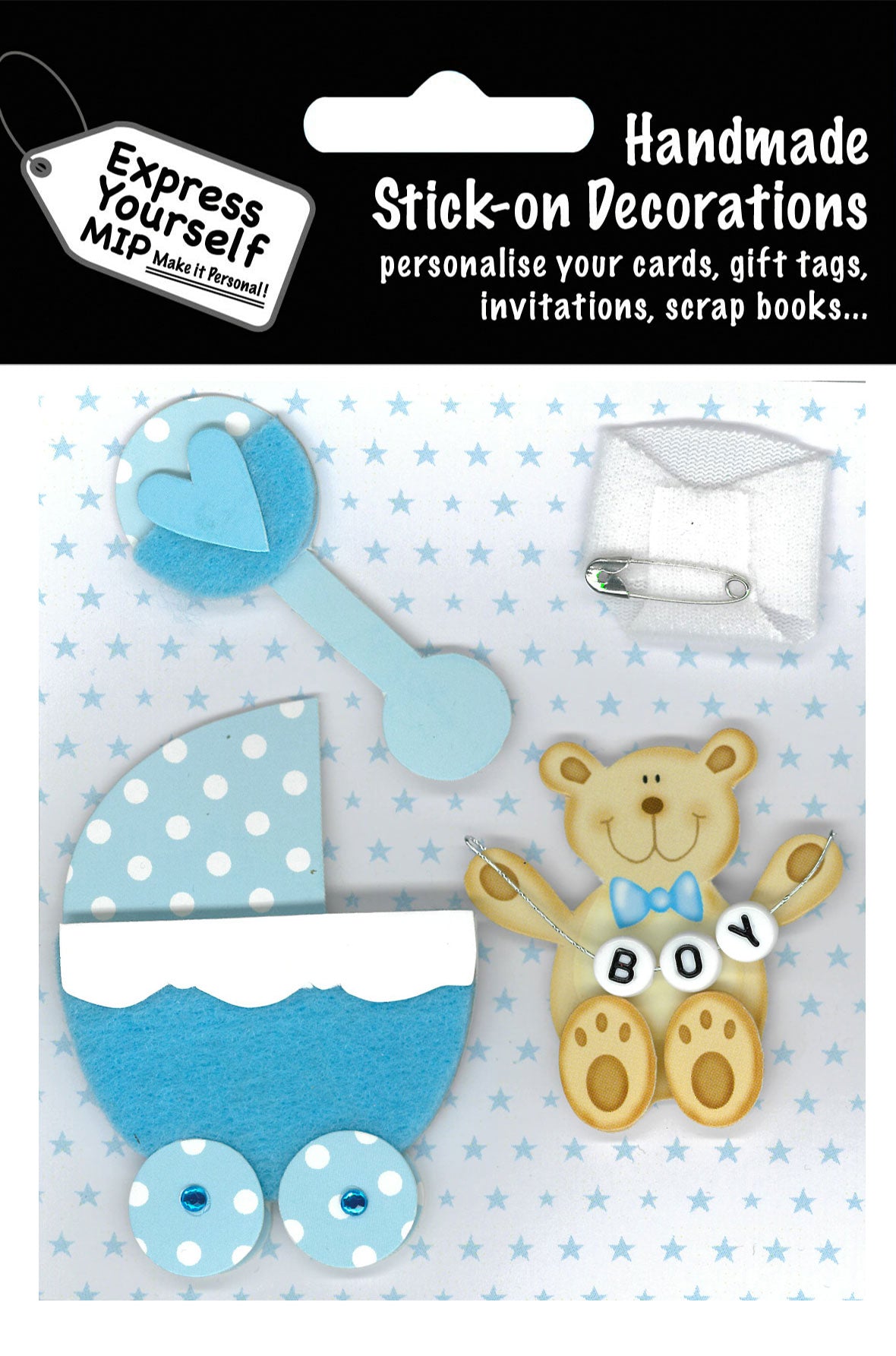 Baby Boy Pram & Teddy DIY Greeting Card Toppers