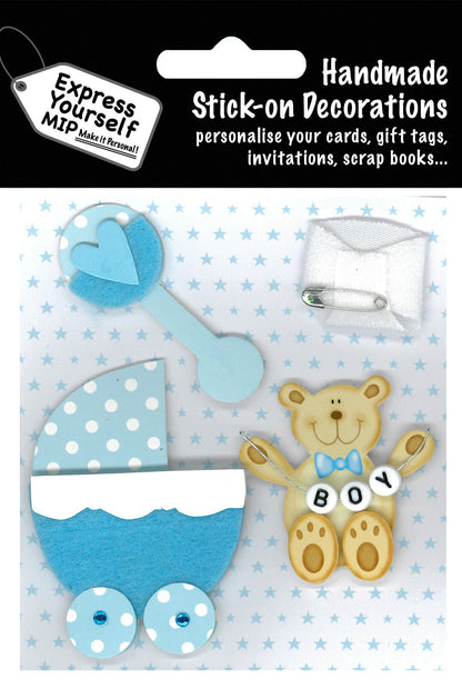 Baby Boy Pram & Teddy DIY Greeting Card Toppers