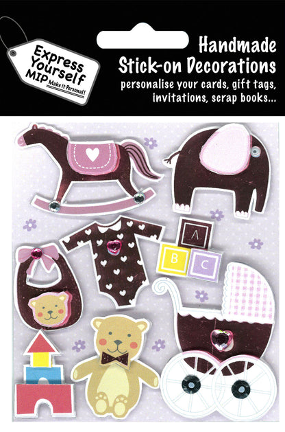 Baby Girl Pink Pram & Toys DIY Greeting Card Toppers