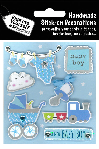 Baby Boy Blue Pram & Toys DIY Greeting Card Toppers