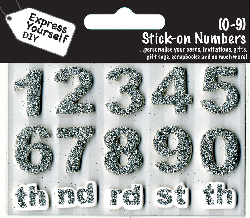 Numbers 0-9 Silver DIY Greeting Card Toppers
