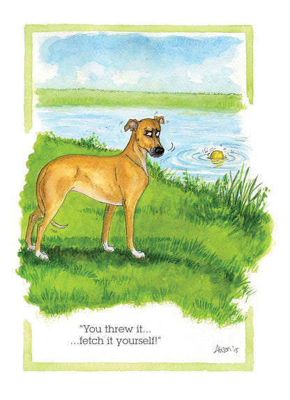 You Threw It Fetch It Yourself! Dog Alison's Animals Cartoon Greeting Card