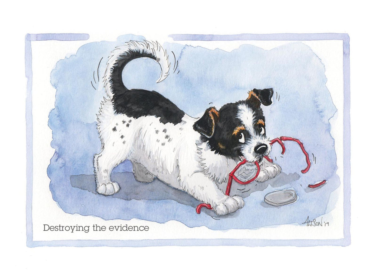 Puppy Destroying The Evidence Alison's Animals Cartoon Greeting Card