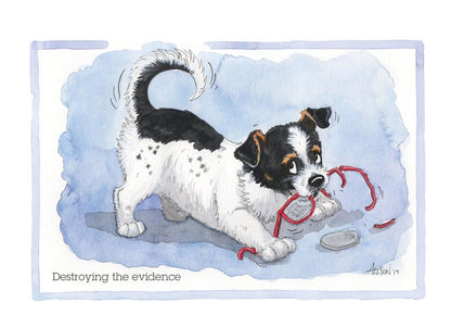 Puppy Destroying The Evidence Alison's Animals Cartoon Greeting Card