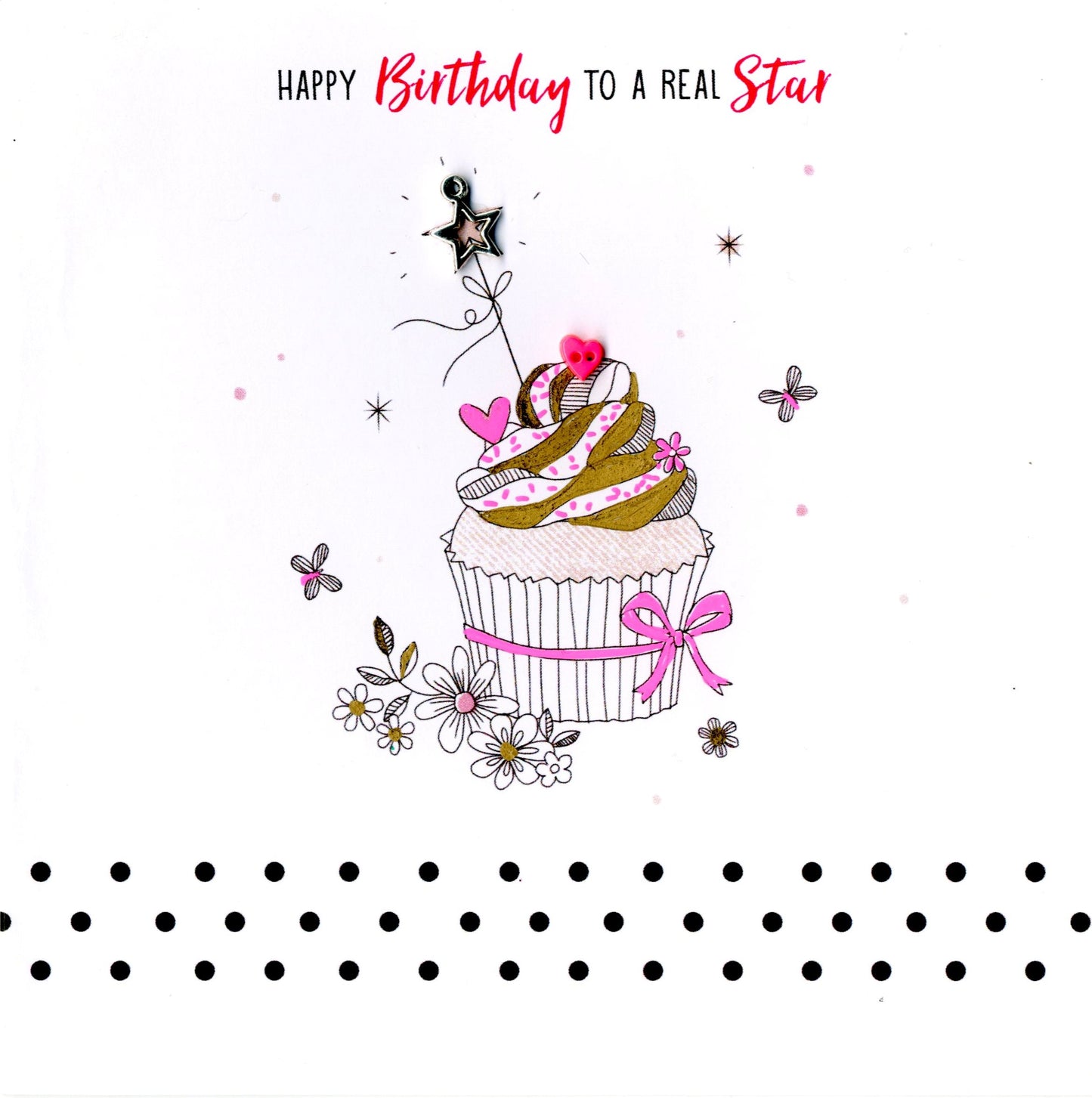 Hand-Finished Star Cupcake Birthday Greeting Card