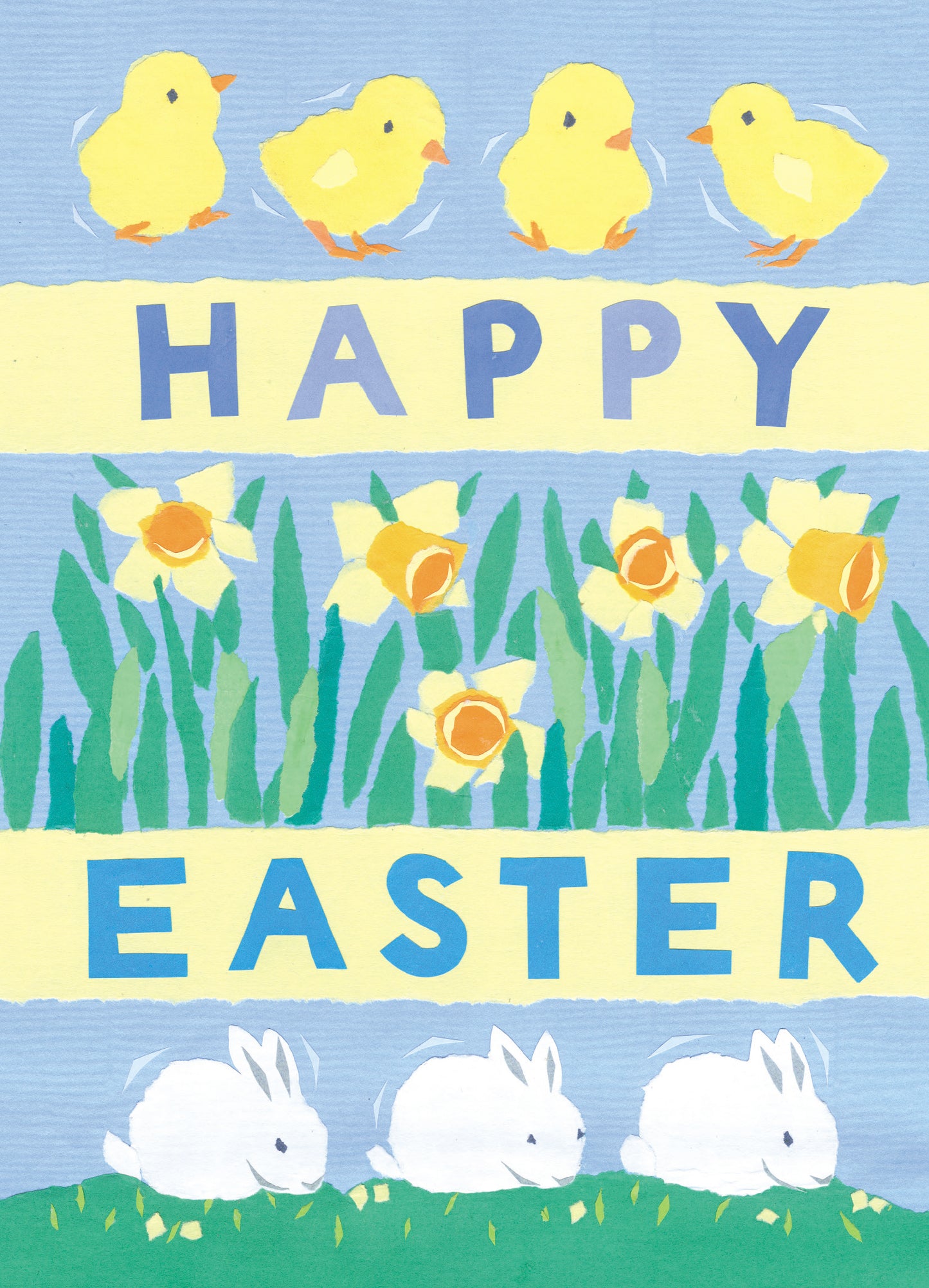 Happy Easter Chicks, Daffodils & Rabbits Illustrated Easter Greeting Card