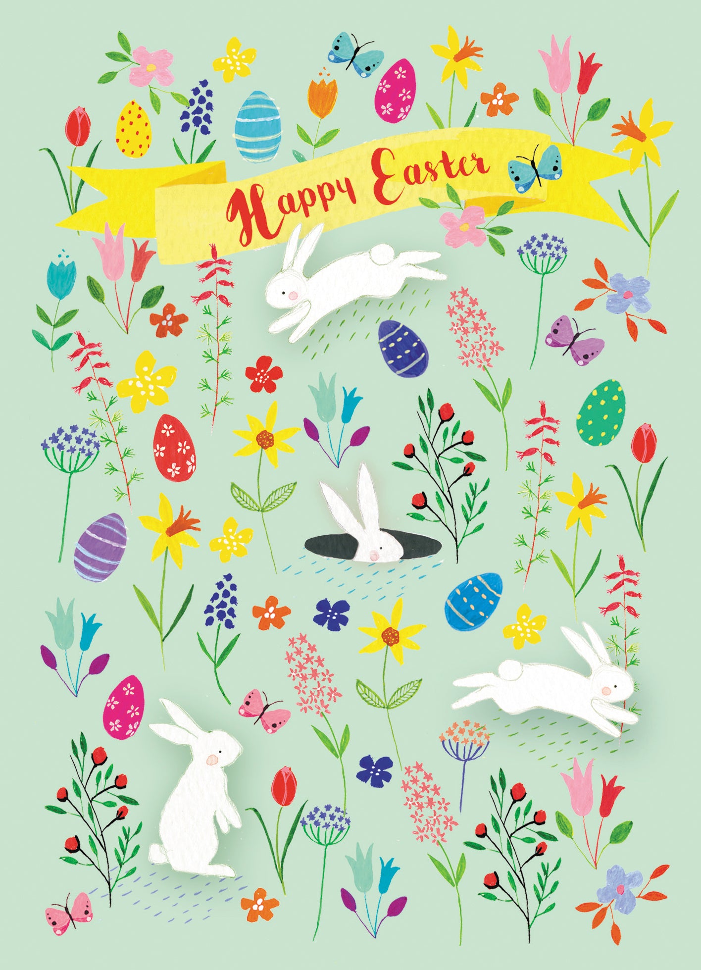 Happy Easter Jumping Bunny In A Meadow Traditional Greeting Card