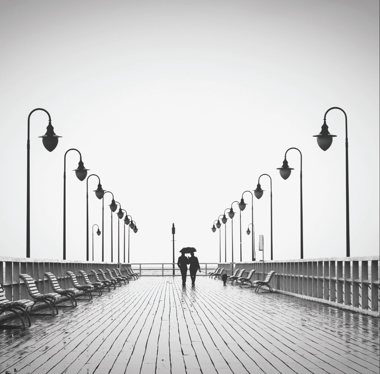 Couple On A Rainy Pier Blank Photo Greeting Card