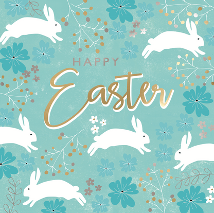 Happy Easter Leaping Hare At Springtime Easter Greeting Card