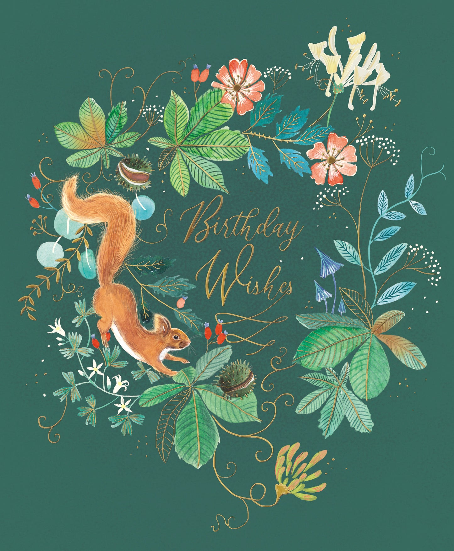 Red Squirrel & Conkers Foiled & Embossed Birthday Greeting Card