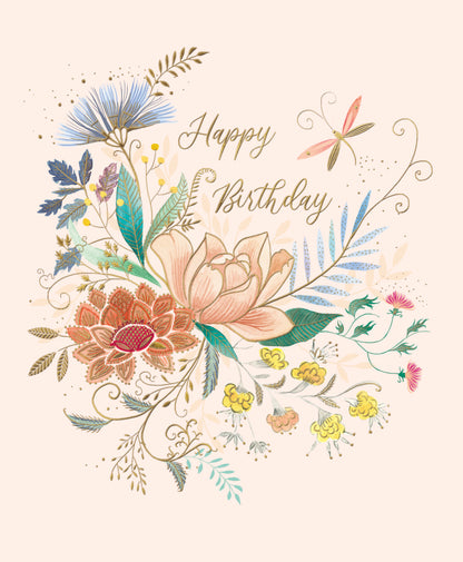 Dragonfly & Flowers Foiled & Embossed Birthday Greeting Card