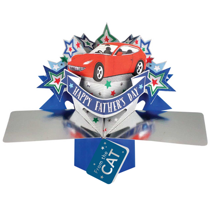 Happy Father's Day From The Cat Red Car Pop Up Card