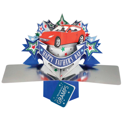 Happy Father's Day To A Wonderful Gramps Red Car Pop Up Card