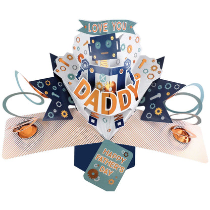 Pop Up Father's Day Card Love You Daddy Robot Greeting Card
