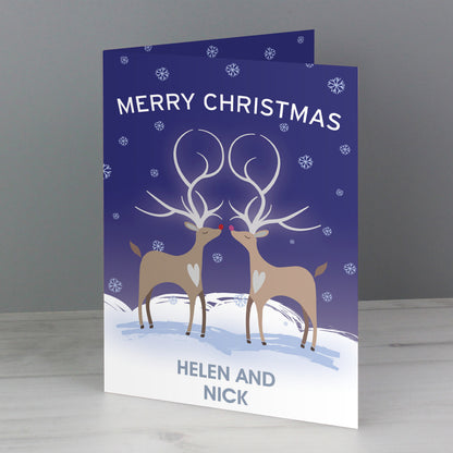 Personalised Reindeer Couple Card Add Any Name - Personalise It!