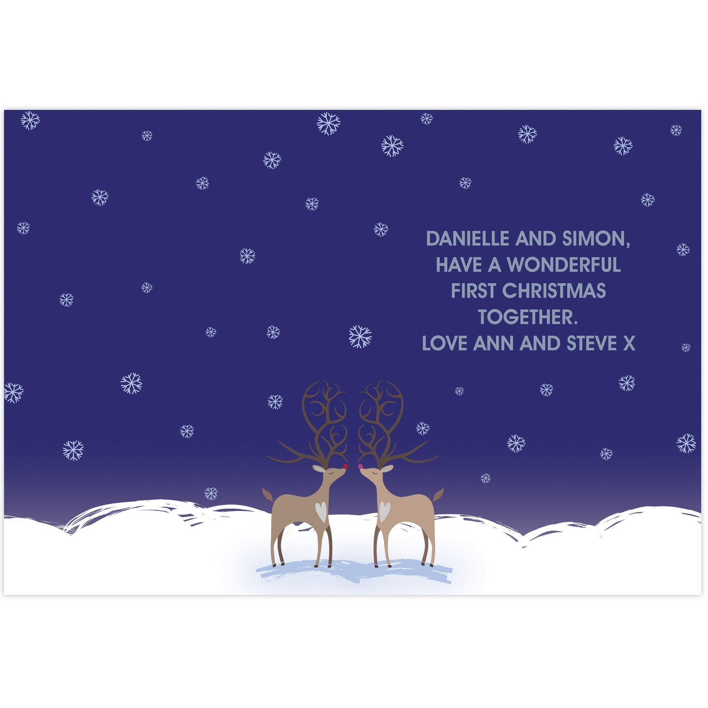 Personalised Reindeer Couple Card Add Any Name - Personalise It!