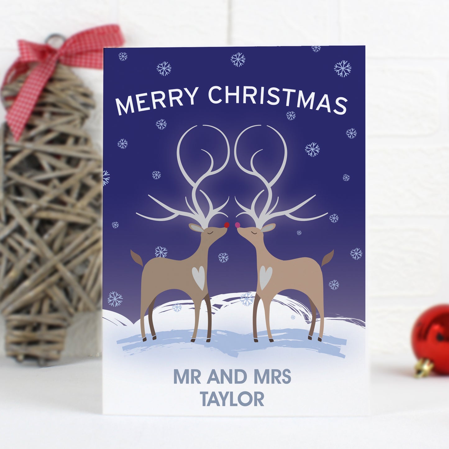 Personalised Reindeer Couple Card Add Any Name - Personalise It!