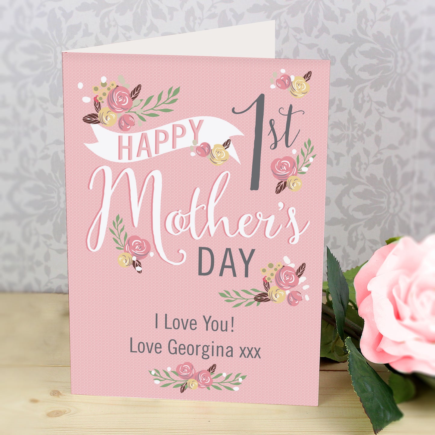 Personalised Floral Bouquet 1st Mother's Day Card Add Any Name - Personalise It!