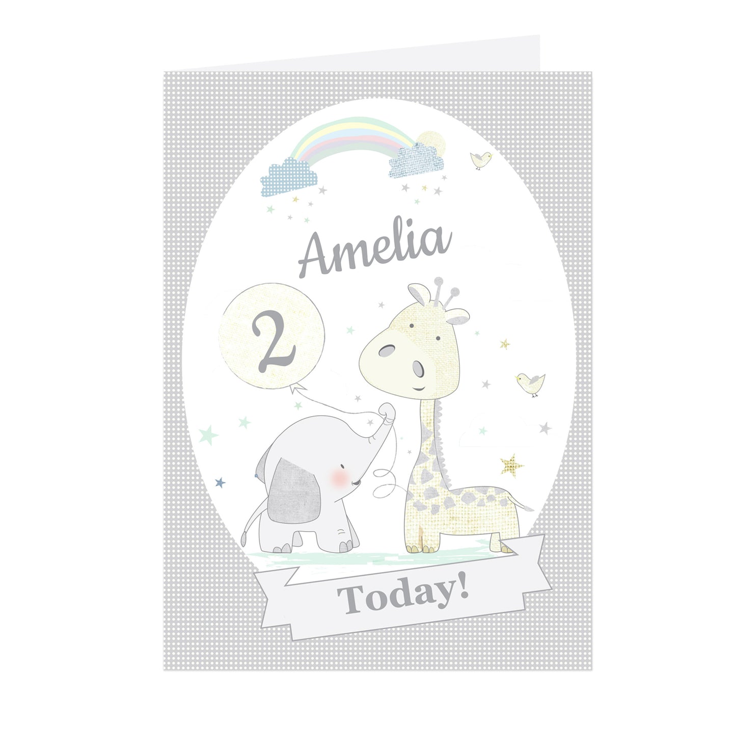 Personalised Hessian Giraffe & Elephant Card Add Any Name - Personalise It!