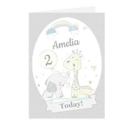 Personalised Hessian Giraffe & Elephant Card Add Any Name - Personalise It!