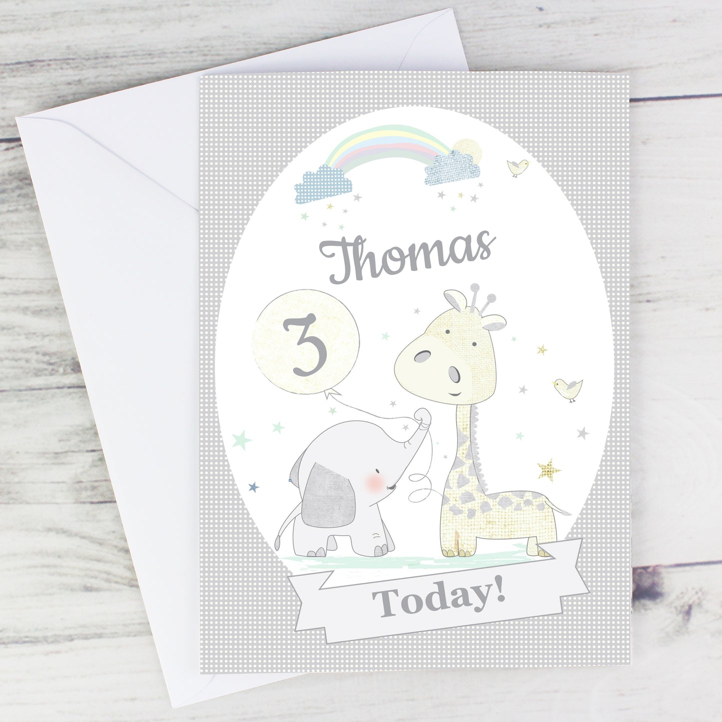 Personalised Hessian Giraffe & Elephant Card Add Any Name - Personalise It!