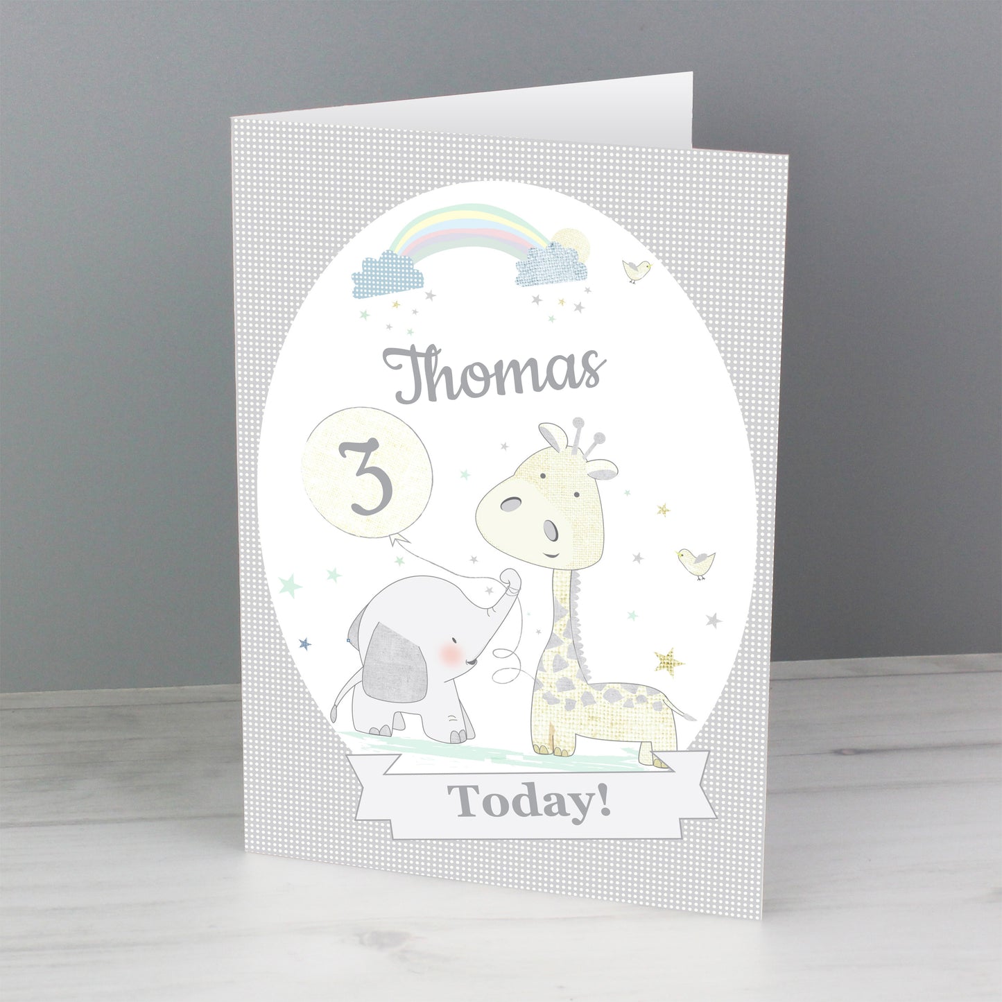 Personalised Hessian Giraffe & Elephant Card Add Any Name - Personalise It!