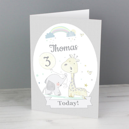Personalised Hessian Giraffe & Elephant Card Add Any Name - Personalise It!