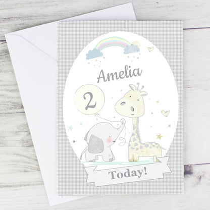 Personalised Hessian Giraffe & Elephant Card Add Any Name - Personalise It!