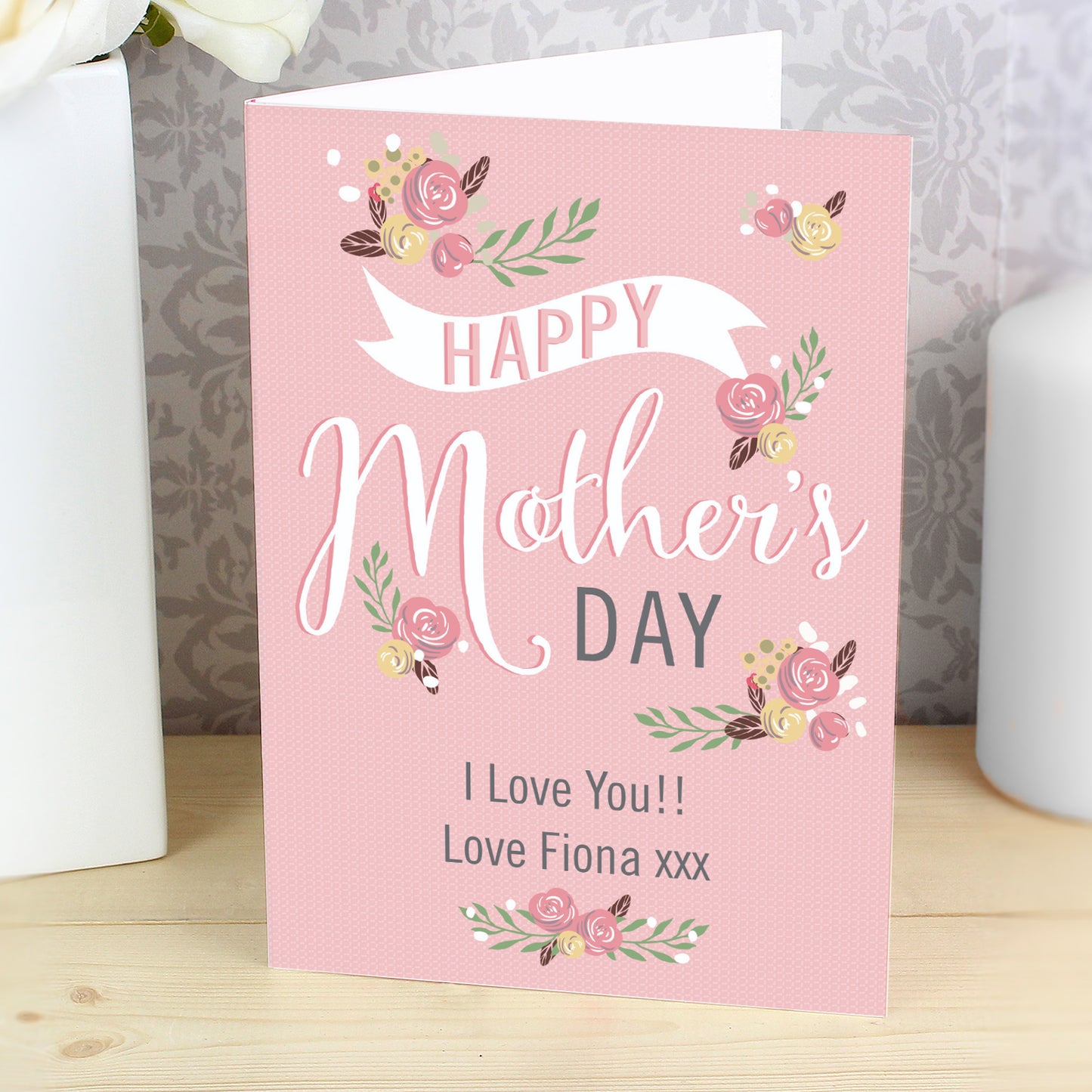 Personalised Floral Bouquet Mother's Day Card Add Any Name - Personalise It!