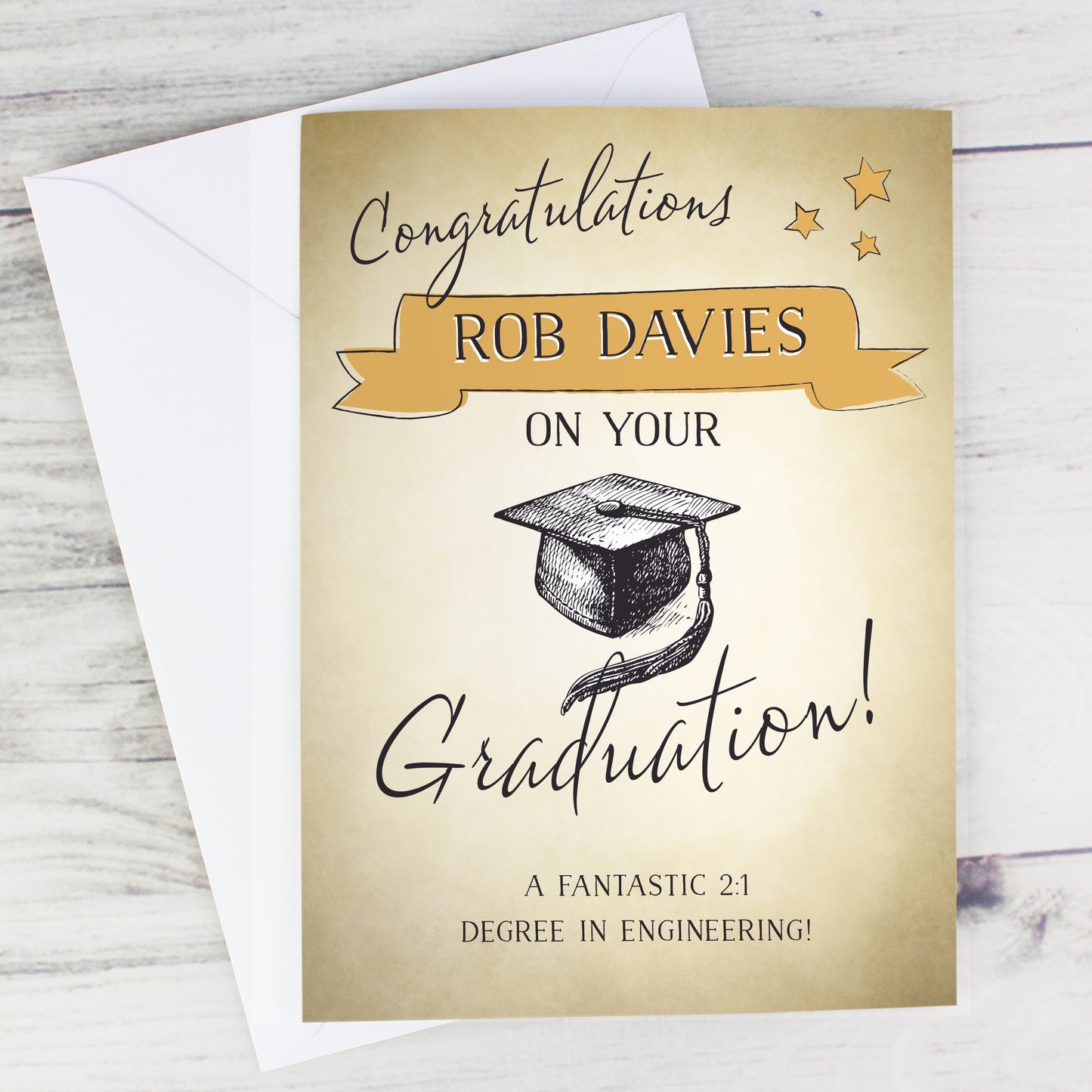 Personalised Gold Star Graduation Card Add Any Name - Personalise It!