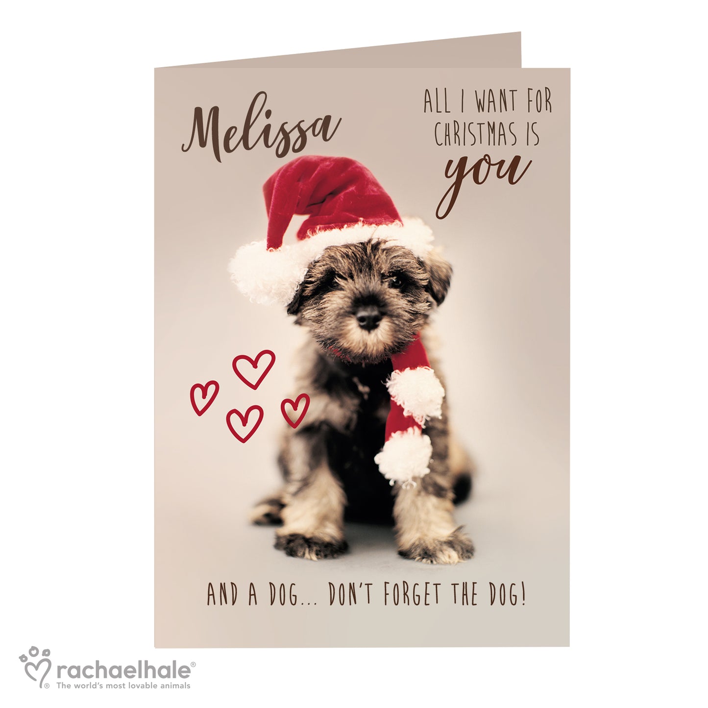 Personalised Rachael Hale 'All I Want For Christmas' Puppy Card Add Any Name - Personalise It!