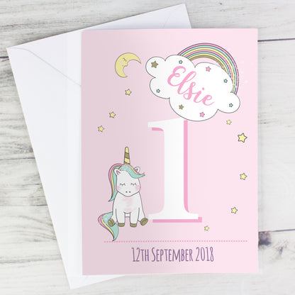 Personalised Baby Unicorn Birthday Age Card Add Any Age & Name - Personalise It!