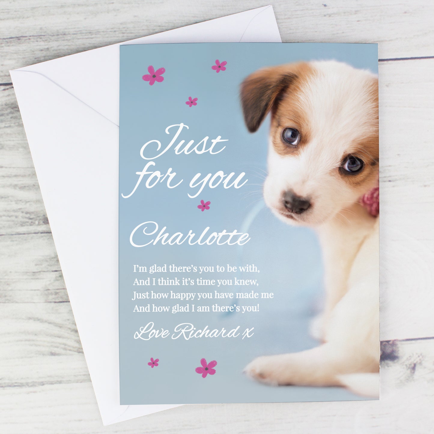 Personalised Rachael Hale 'Just for You' Puppy Card Add Any Name - Personalise It!