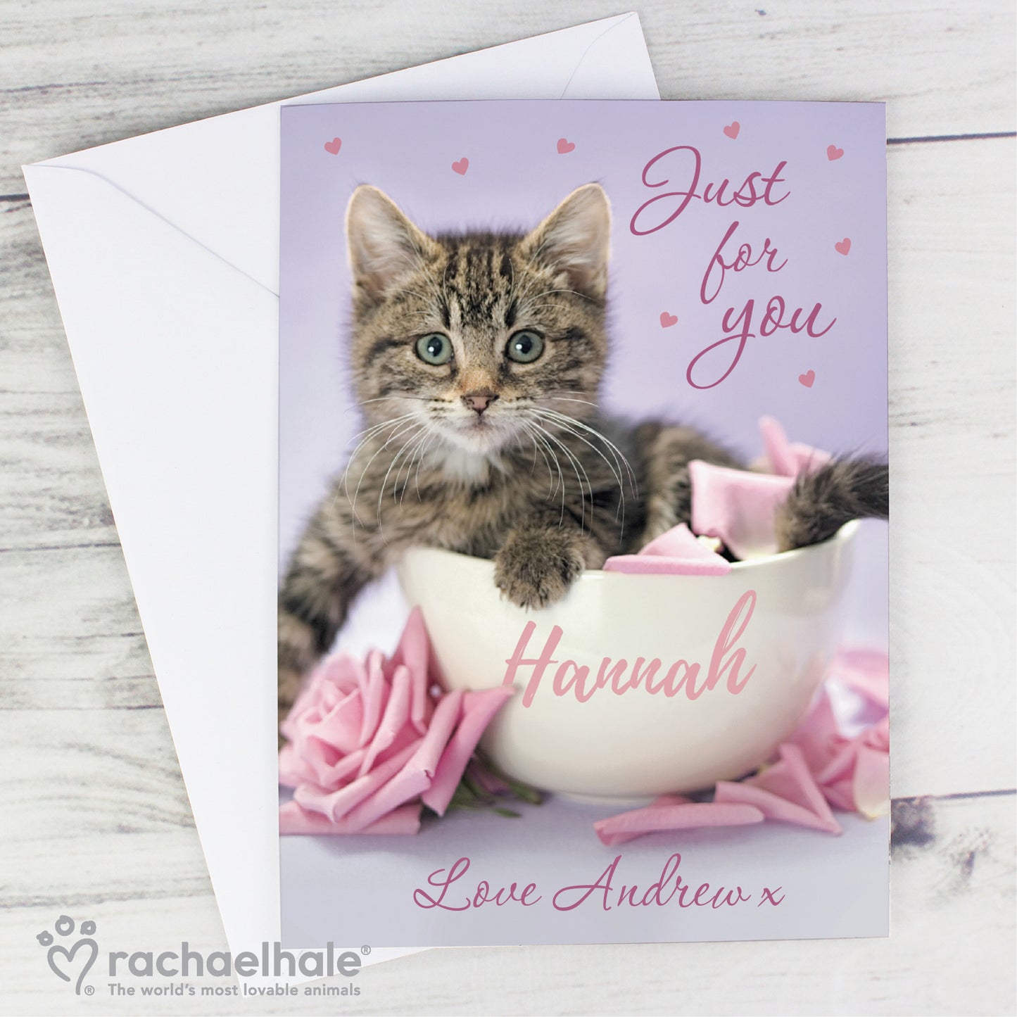 Personalised Rachael Hale 'Just for You' Kitten Card Add Any Name - Personalise It!