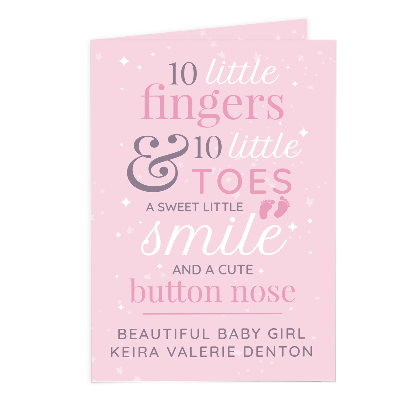 Personalised '10 Little Fingers' Pink Baby Card Add Any Name - Personalise It!