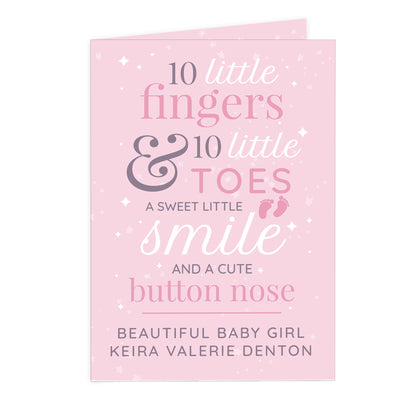 Personalised '10 Little Fingers' Pink Baby Card Add Any Name - Personalise It!