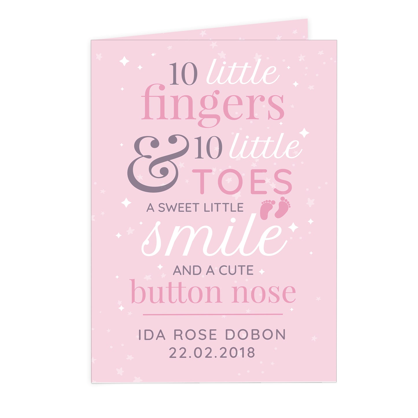 Personalised '10 Little Fingers' Pink Baby Card Add Any Name - Personalise It!