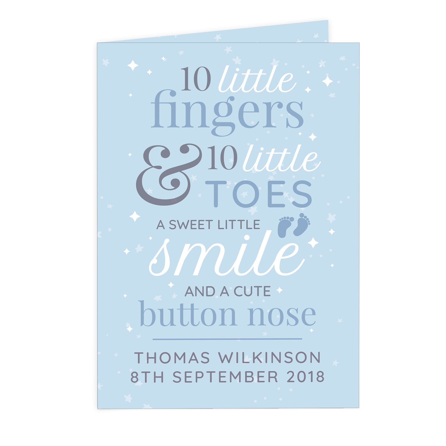 Personalised '10 Little Fingers' Blue Baby Card Add Any Name - Personalise It!
