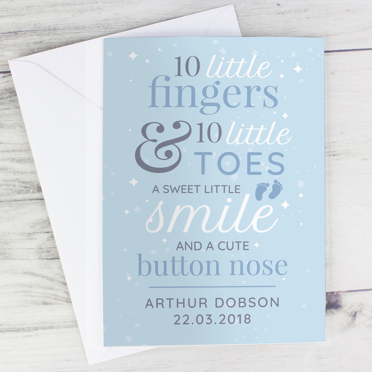 Personalised '10 Little Fingers' Blue Baby Card Add Any Name - Personalise It!