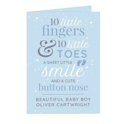 Personalised '10 Little Fingers' Blue Baby Card Add Any Name - Personalise It!