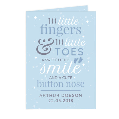 Personalised '10 Little Fingers' Blue Baby Card Add Any Name - Personalise It!