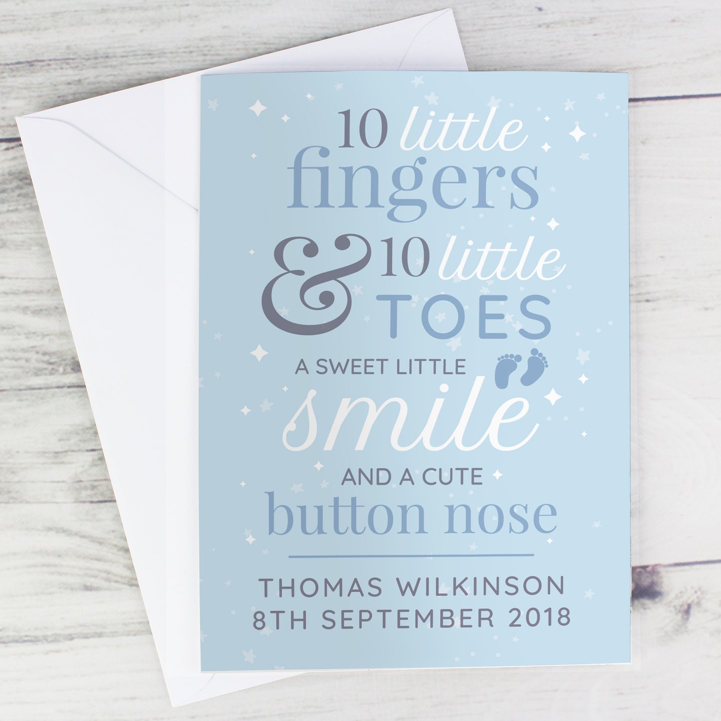 Personalised '10 Little Fingers' Blue Baby Card Add Any Name - Personalise It!