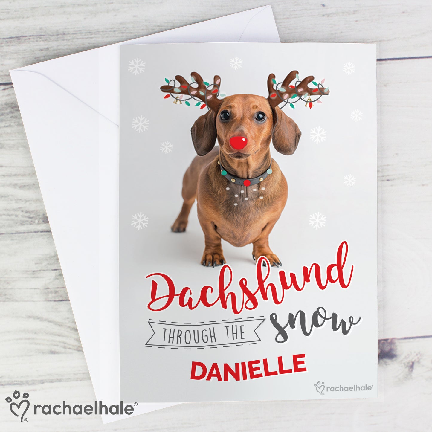 Personalised Rachael Hale Christmas Dachshund Through the Snow Card Add Any Name - Personalise It!