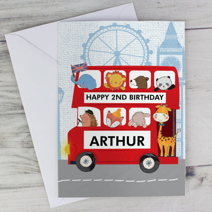 Personalised London Animal Bus Birthday Card Add Any Name - Personalise It!