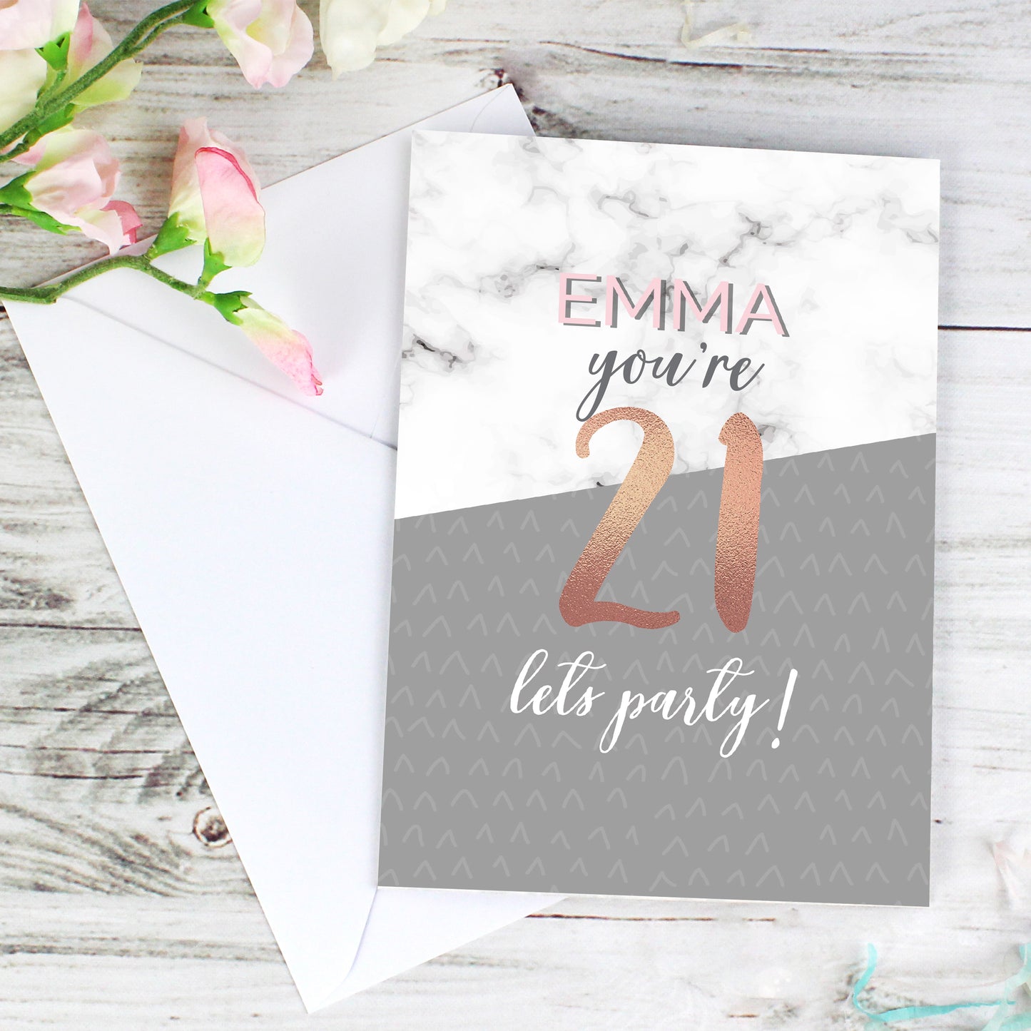 Personalised Marble and Rose Gold Birthday Card Add Any Age & Name - Personalise It!