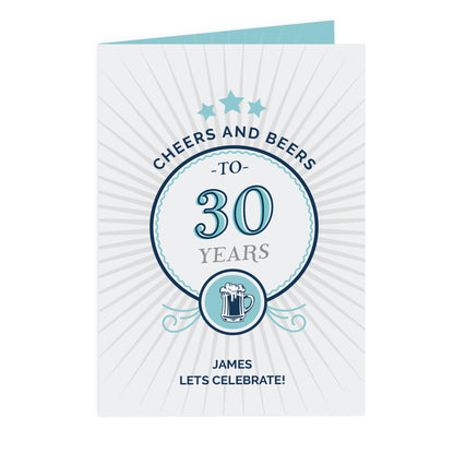 Personalised Cheers and Beers Birthday Card Add Any Age & Name - Personalise It!