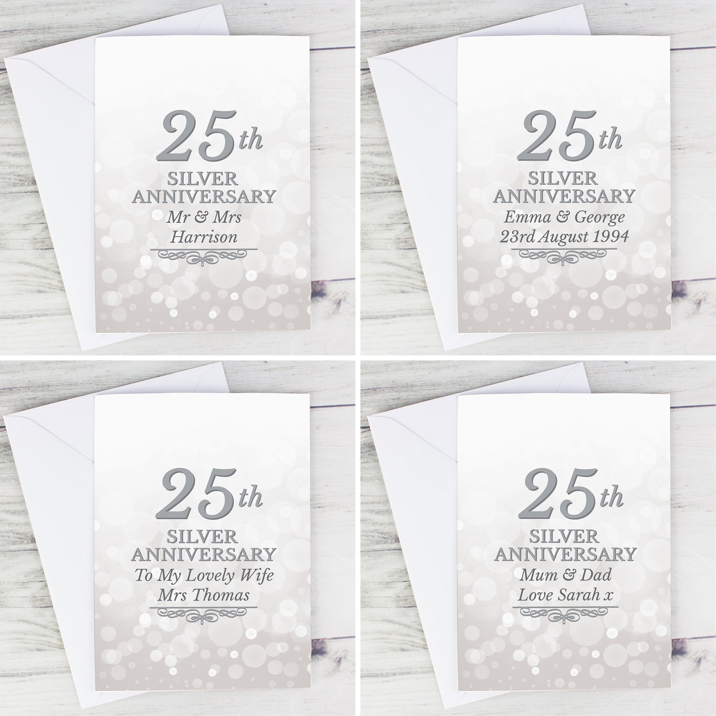 Personalised 25th Silver Anniversary Card Add Any Name - Personalise It!